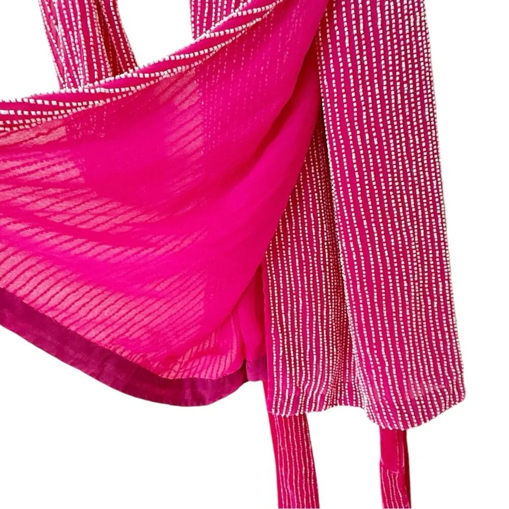 Karina Grimaldi Velvet Beaded Mini Wrap Robe Dress in Pink Size XS Extra Small - Picture 5 of 11